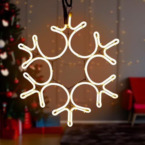 Spetebo LED Schneeflocke warm weiss 42 cm - 384 LED - Deko Silhouette beleuchtet - Weihnachten Advent Garten Dekoration Schnee Flocke für Innen und Außen von Spetebo