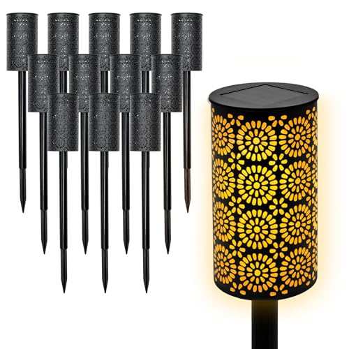 LED Solar Gartenfackel mit Blumen Muster 49 x 7 cm - 12er Set - Wegeleuchte mit realistischem Flammeneffekt - Solarleuchte Gartenlicht Außenleuchte Deko Beleuchtung solarbetrieben für Außen Terrasse von Spetebo