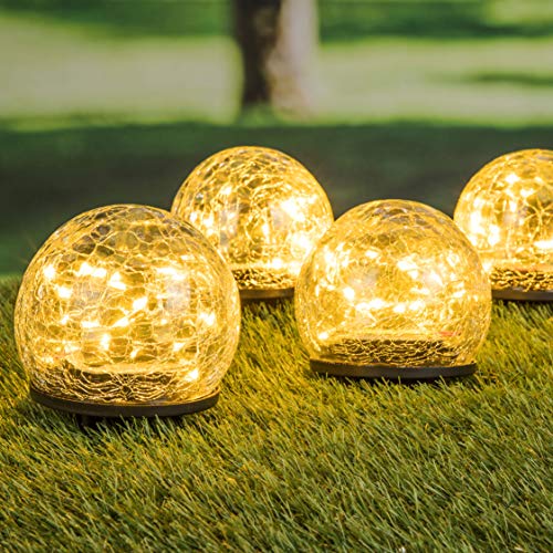 Spetebo LED Solar Kugel Leuchten im 4er Set - Bruch Glas Optik - Garten Deko Lampen Gehweg Solarlampe Solarleuchte gebrochenes Glas von Spetebo