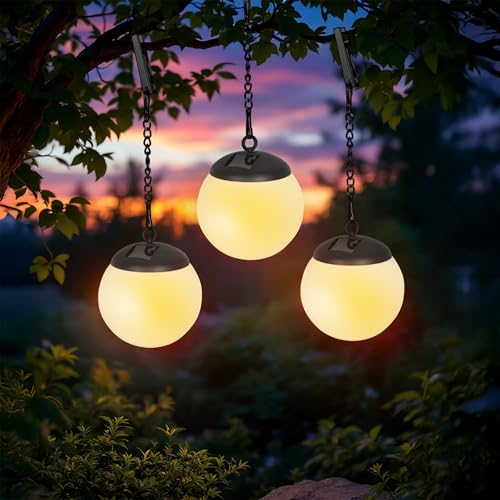 LED Solar Leuchtkugel weiß zum Hängen 29x10 cm - 3er Set - Garten Hängeleuchte warm weiß mit Metallkette - Outdoor Pendelleuchte Gartenleuchte Solarleuchte Hängelampe Kugelleuchte Deko Lampe für Außen von Spetebo