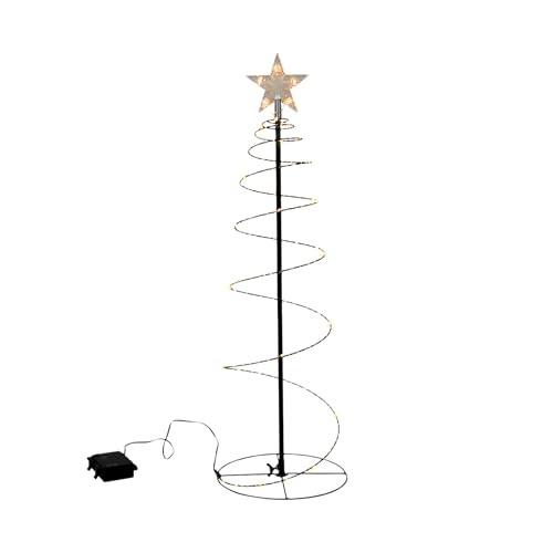 LED Spiral Lichterbaum schwarz für Außen mit Timer - 60 cm - Metall Weihnachtsbaum mit Stern Spitze Batterie betrieben - Weihnachten Advent Garten Deko Beleuchtung von Spetebo