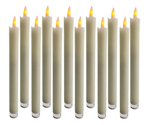 LED Stabkerze aus Echtwachs 25 cm - 12 Stück - Kerze mit flackernder Flamme - Tafelkerzen flammenlos von Spetebo