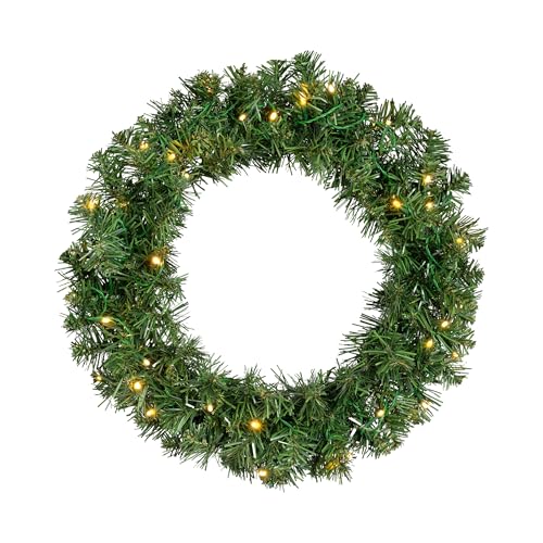 LED Tannenkranz in grün warm weiß beleuchtet - 45 cm - Weihnachtskranz Batterie betrieben mit 8 Funktionen - Weihnachts Deko Türkranz von Spetebo