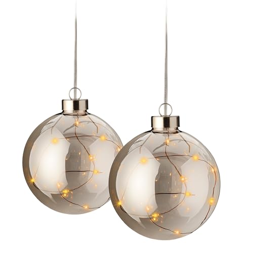 LED Weihnachts Kugel zum Hängen im 2er Set - 10 cm - Deko Kugel warm weiß beleuchtet Batterie betrieben - Hängedeko Weihnachten Advent LED Weihnachts Kugel zum Hängen im 2er Set - 10 cm - Deko Kugel warm weiß beleuchtet Batterie betrieben - Hängedeko Weihnachten Advent von Spetebo