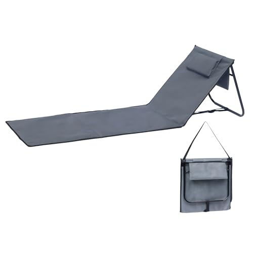 Liegematte faltbar mit stufenlos verstellbarer Rückenlehne - anthrazit - Strandliege 152 x 51 cm faltbar mit Tragegurt - Garten Liege Sonnenliege Camping Picknick Reise Urlaub mit Bodenmatte Staufach von Spetebo