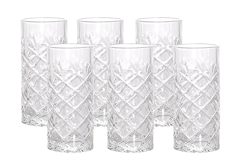 Longdrink Glas 250 ml - 6er Set - Trinkglas mit Rauten Muster - Wasserglas Saftglas Cocktailglas spülmaschinenfest von Spetebo