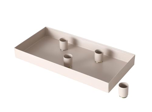 Magnet Kerzentablett beige für Stabkerzen - 30 x 15 cm - Metall Kerzenständer mit 4 magnetischen Haltern - Tafelkerzen Halter Kerzen Tablett Advents Leuchter Adventskranz von Spetebo