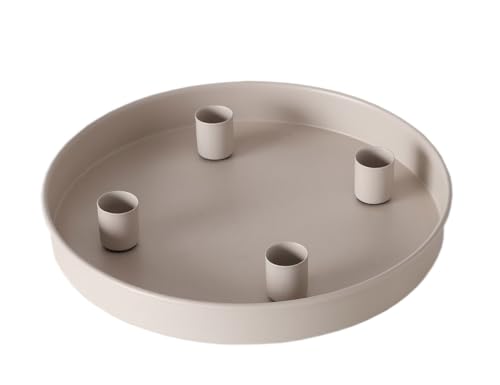 Magnet Kerzentablett für Stabkerzen 25 cm rund - beige - Metall Kerzenständer mit 4 magnetischen Haltern - Deko Tablett Festtags Advents Kerzen Ständer von Spetebo