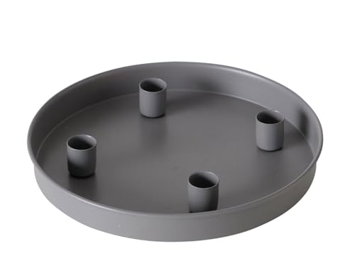 Magnet Kerzentablett für Stabkerzen 25 cm rund - grau - Metall Kerzenständer mit 4 magnetischen Haltern - Deko Tablett Festtags Advents Kerzen Ständer von Spetebo