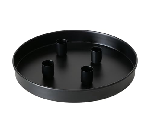 Magnet Kerzentablett für Stabkerzen 25 cm rund - schwarz - Metall Kerzenständer mit 4 magnetischen Haltern - Deko Tablett Festtags Advents Kerzen Ständer von Spetebo