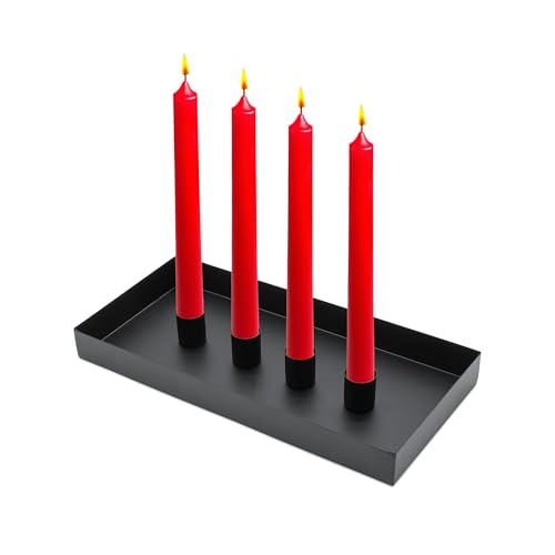 Magnet Kerzentablett für Stabkerzen 30 cm Rechteckiges - schwarz - Metall Kerzenständer mit 4 magnetischen Haltern - Deko Tablett Festtags Advents Kerzen Ständer von Spetebo