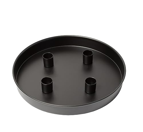 Magnet Kerzentablett schwarz für Stabkerzen - 25 cm - Metall Kerzenständer mit 4 magnetischen Haltern - Advents Festtags Kerzen Ständer Deko Tablett rund von Spetebo