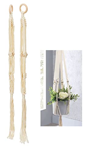 Spetebo Makramee Blumenampel Natur 80 cm - 2er Set - Pflanztopfhalter zum Hängen aus Baumwolle - Hänge Blumentopf Pflanzen Halter aus Stoffseilen von Spetebo