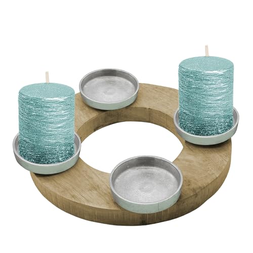Mango Adventskranz für 4 Stumpenkerzen - Ø 27 cm - Holz Kerzenständer mit Alu Kerzentellern - Weihnachten Advent Winter Tisch Deko Kerzenhalter Mango Adventskranz für 4 Stumpenkerzen - Ø 27 cm - Holz Kerzenständer mit Alu Kerzentellern - Weihnachten Advent Winter Tisch Deko Kerzenhalter von Spetebo