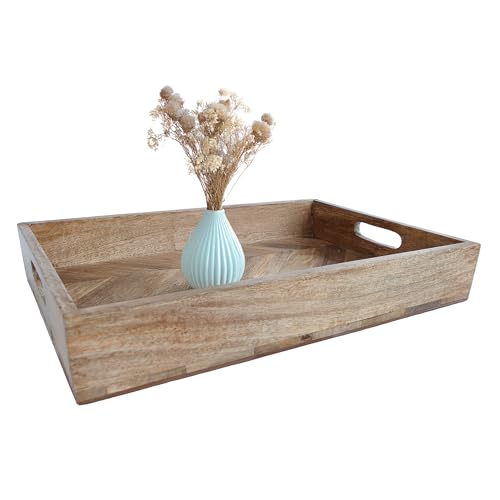 Mango Dekotablett Natur mit Griffen - 40 x 27 cm - Holz Servierbrett mit Rand rechteckig - Tischdeko Servier Kerzen Tablett Weihnachten von Spetebo