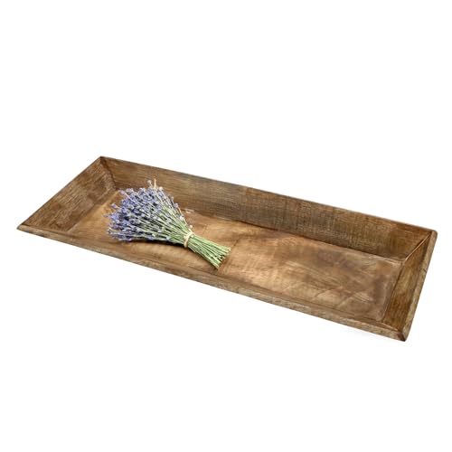 Mango Dekotablett groß mit hohem Rand - 58 x 20 cm - Holz Kerzentablett rechteckig Natur - Tisch Deko Tablett Kerzenbrett für Gestecke Weihnachten Geschenke von Spetebo