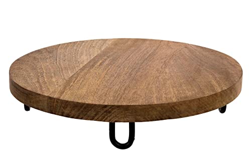 Mangoholz Servierplatte rund Natur - 29 cm - Holz Servierteller mit Metall-Füßen - Tablett aus Mango Massiv Holz Wurst Käse Tapas Servier Teller Platte lebensmittelecht von Spetebo