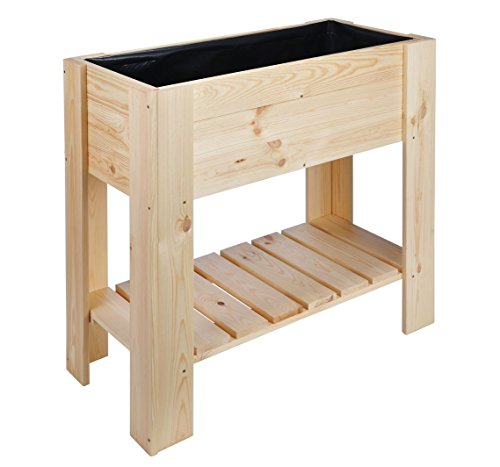 Massivholz Hochbeet - Holz Pflanzkasten mit Ablage - Garten Pflanzbeet Gemüse Beet Kräuterbeet von Spetebo