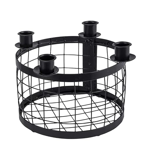 Metall Adventskranz mit Korb schwarz - Ø 23 cm - Kerzenhalter mit 4 Kerzenhaltern für Stabkerzen - Weihnachten Advent Winter Tisch Deko Kerzenständer mit Gitterkorb zum Dekorieren (23 cm) von Spetebo