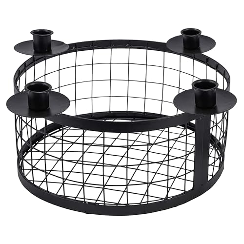 Metall Adventskranz mit Korb schwarz - Ø 33 cm - Kerzenhalter mit 4 Kerzenhaltern für Stabkerzen - Weihnachten Advent Winter Tisch Deko Kerzenständer mit Gitterkorb zum Dekorieren (33 cm) von Spetebo