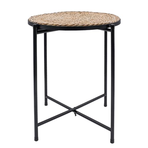 Metall Beistelltisch mit Schilf Tischplatte - 45 x 38 cm - Metall Couchtisch schwarz klappbar - Sofatisch Teetisch Kaffeetisch Blumenhocker von Spetebo