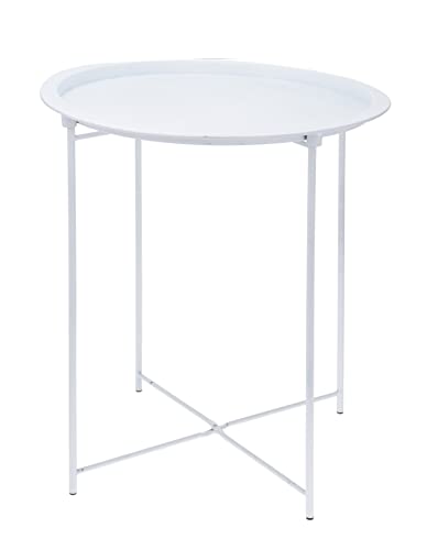 Metall Beistelltisch weiß mit Tablett - 51 x 47 cm - Design Couchtisch mit klappbaren Gestell - Sofa Deko Blumen Tisch von Spetebo