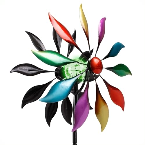 Metall Doppel Windrad mit Solar LED Glaskugel - Ø 38 cm - Deko Gartenstecker mit Farbwechsel Beleuchtung - Garten Deko Windspiel Windmühle Blumenstecker Beetstecker beleuchtet wetterfest Metall Doppel Windrad mit Solar LED Glaskugel - Ø 38 cm - Deko Gartenstecker mit Farbwechsel Beleuchtung - Garten Deko Windspiel Windmühle Blumenstecker Beetstecker beleuchtet wetterfest von Spetebo