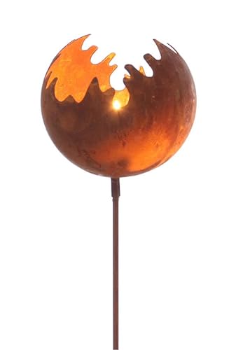 Metall Gartenstecker Naturrost Feuerball - 77 x 11 cm/klein - Rost Windlicht mit Erdspieß - Garten Deko Kerzen Halter Feuerkugel von Spetebo