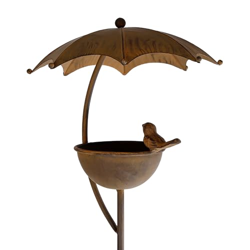 Metall Gartenstecker Vogelfutter Station Rost Optik - H 100 cm - Garten Deko Beetstecker Vogeltränke - Frühling Sommer Blumenbeet Deko Metallstecker mit Erdspieß von Spetebo