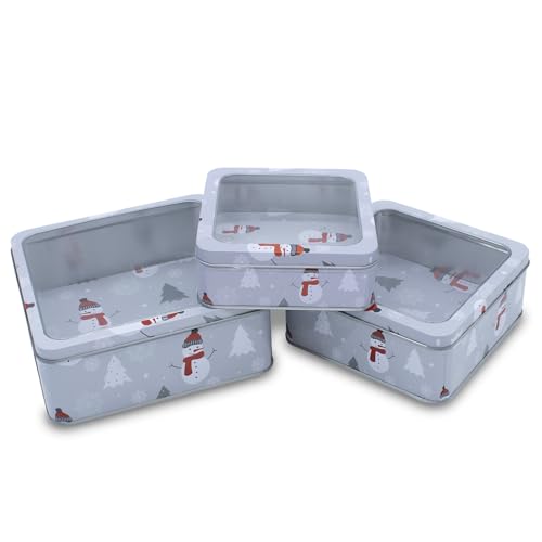 Metall Gebäckdose mit Sichtfenster 3er Set eckig - 21/17 / 15 cm - Weihnachts Plätzchen Vorratsdose mit Schneemann Motiv - Keksdose Plätzchendose Aufbewahrung Geschenkbox Metall Gebäckdose mit Sichtfenster 3er Set eckig - 21/17 / 15 cm - Weihnachts Plätzchen Vorratsdose mit Schneemann Motiv - Keksdose Plätzchendose Aufbewahrung Geschenkbox von Spetebo