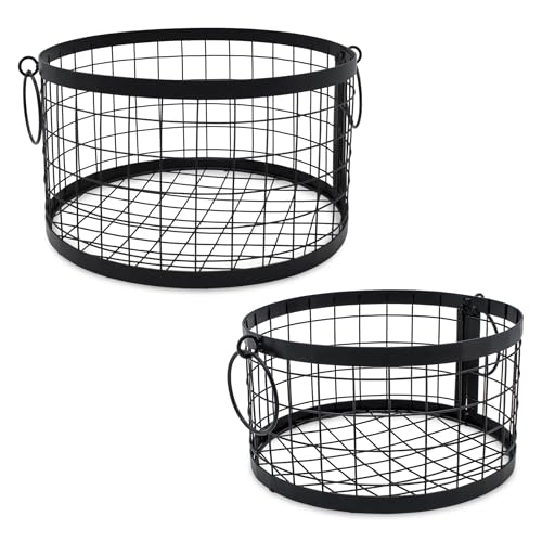 Metall Gitterkorb rund mit Griffen schwarz 2er Set - 27/22 cm - Regalkorb im Industrial Design in 2 verschiedenen Größen - Korbset Dekokorb Drahtkorb Aufbewahrungskorb Metallkorb Metall Gitterkorb rund mit Griffen schwarz 2er Set - 27/22 cm - Regalkorb im Industrial Design in 2 verschiedenen Größen - Korbset Dekokorb Drahtkorb Aufbewahrungskorb Metallkorb von Spetebo