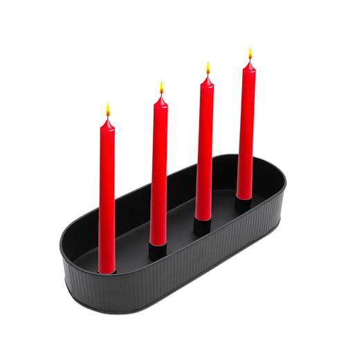 Metall Kerzenhalter Schale schwarz für Stabkerzen - 35 x 14 cm - Kerzenständer mit 4 Haltern - Tafelkerzen Halter Kerzen Tablett Advents Leuchter Adventskranz von Spetebo