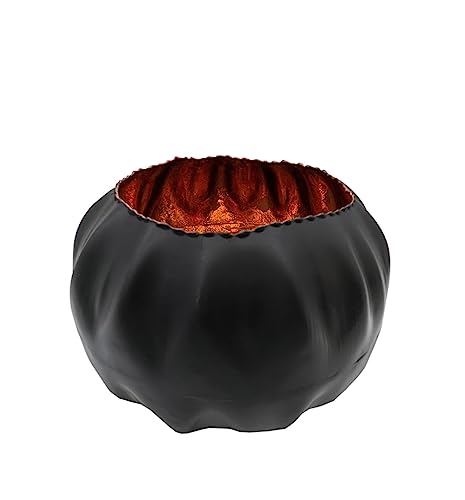 Metall Kerzenschale 20 cm - schwarz matt/innen Kupfer - Windlicht im orientalischen Design - Tisch Deko Laterne Kerzen Halter Lichtschale marokkanisch von Spetebo
