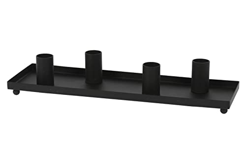 Metall Kerzentablett schwarz für Stabkerzen - 30 x 10 cm - Kerzenständer mit 4 Haltern - Deko Kerzenhalter für Tafelherzen von Spetebo