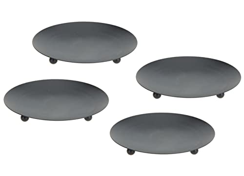 Spetebo Metall Kerzenteller schwarz 12 cm - 4er Set/groß - Deko Kerzenhalter rund - Stumpenkerzen Kugelkerzen Kerzen Teller Halter Untersetzer Tischdeko von Spetebo