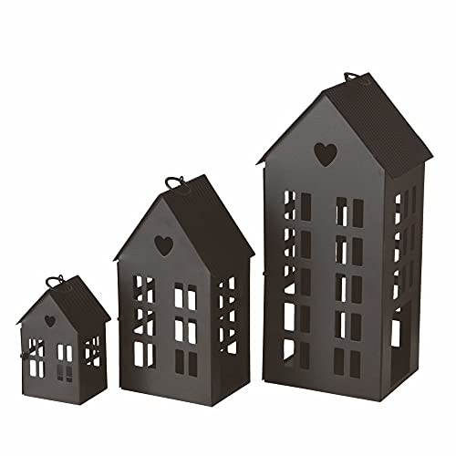 Metall Laterne Häuser im 3er Set in schwarz - Höhe der Laternen: 34/21 / 12 cm - Deko Windlicht Haus - Kerzenhalter Häuser für Innen und Außen von Spetebo