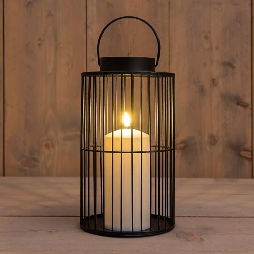 Metall Laterne mit LED Kerze mit Timer für Außen und Innen - 26 x 15 cm - Dekoleuchte warm weiß Batterie betrieben - Garten Deko Beleuchtung Gartenleuchte Dekolaterne Gartenlaterne Tischlaterne von Spetebo