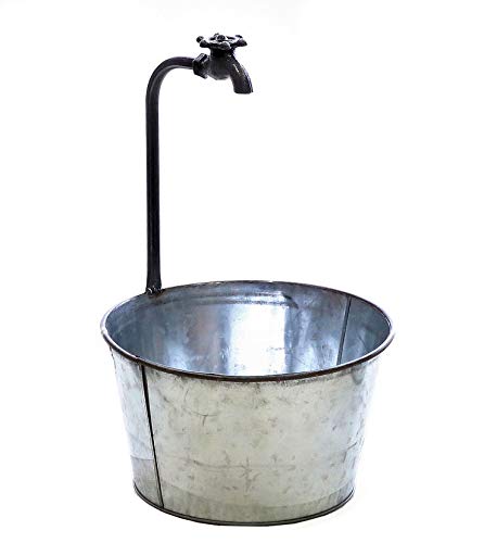Metall Zinkeimer Silber mit Deko Wasserhahn - 48 x 29 cm - Metalleimer zum Beflanzen - Outdoor Deko Blumentopf Pflanzeimer Eimer Garten Balkon Terrasse Außenbereich von Spetebo