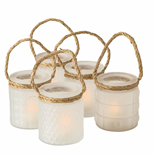 Milchglas Windlicht 9 cm - 5er Set - Kerzenglas mit Kordel zum Hängen - Glas Teelicht Kerzen Halter Tisch Deko Balkon Garten Wohnzimmer von Spetebo