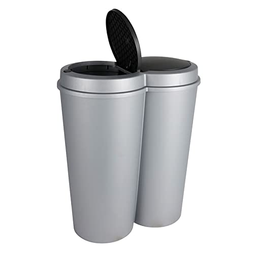Spetebo Mülleimer 50 Liter (2x25) in hellem grau und schwarzem Deckel - mit praktischem Klappverschluss - Mülltrenner Abfalleimer von Spetebo