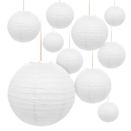 Papier Lampion in weiß zum Hängen - 10er Set in 30 cm - Deko Papierlaterne rund - Lampenschirm Papierlampe gerippt Deko für Garten Party Hochzeit Geburtstag Bamboo Style von Spetebo