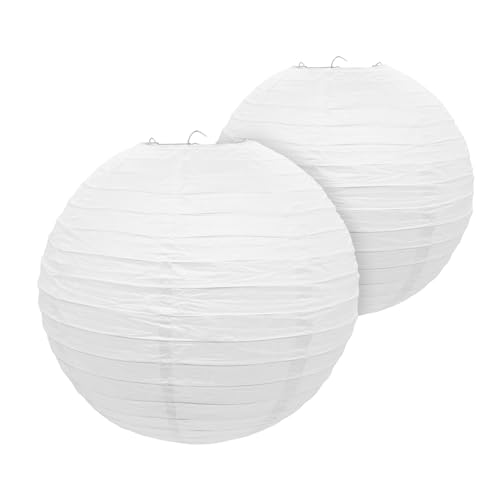 Papier Lampion in weiß zum Hängen - 2er Set in 25 cm - Deko Papierlaterne rund - Lampenschirm Papierlampe gerippt Deko für Garten Party Hochzeit Geburtstag Bamboo Style von Spetebo