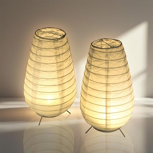 Papier Laterne - 2er Set - Weiß LED Deko Tischleuchte Laternen zum Hinstellen - 28 x 15 cm - Batteriebetrieben Deko Lampe für Innen Stimmungslicht für Hochzeit Garten Wohnzimmer von Spetebo