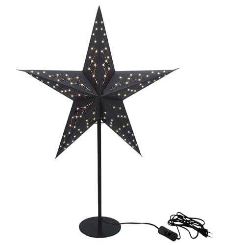 Papierstern Lampe schwarz für E14 Glühbirnen - Ø 45 cm - Deko Stern mit Stecker und Kabelschalter - Weihnachts Deko Beleuchtung Advent Winter Stimmungsleuchte Tischleuchte von Spetebo