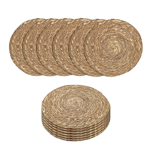 Spetebo Platzdecken aus Seegras oder Wasserhyazinthe 38 cm - 12er Set - Runde Tischsets aus Naturmaterialien - Tischmatte Platzset Tisch Platz Untersetzer rund Natur abwischbar nachhaltig von Spetebo