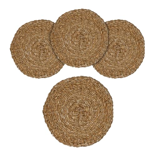 Platzdecken aus Seegras oder Wasserhyazinthe 38 cm - 4er Set - Runde Tischsets aus Naturmaterialien - Tischmatte Platzset Tisch Platz Untersetzer rund Natur abwischbar nachhaltig von Spetebo
