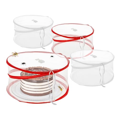 Spetebo PopUp Speisehaube 34 x 17 cm im 4er Set - 2X weiß / 2X rot - Lebensmittel Abdeckhaube faltbar - Fliegenhaube Kuchenabdeckung Obst Fliegen Schutz von Spetebo