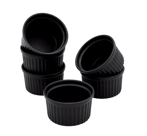 Porzellan Creme Brulee Schälchen klein - 200 ml / 6er Set - Ofen Soufflé Schalen schwarz - Dessertschälchen Servierschale Förmchen klassisch für Dessert Muffins Pasteten Mini Auflaufform von Spetebo