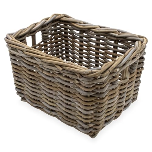 Rattan Aufbewahrungkorb rechteckig shabby grau - 34 x 24 cm - Regalkorb aus Weide geflochten mit Griffen - Holzkorb Weidekorb Rattankorb Holz Deko Korb Bad Regal Schrank Organizer von Spetebo