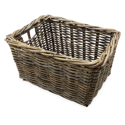 Rattan Aufbewahrungkorb rechteckig shabby grau - 44 x 33 cm - Regalkorb aus Weide geflochten mit Griffen - Holzkorb Weidekorb Rattankorb Holz Deko Korb Bad Regal Schrank Organizer von Spetebo